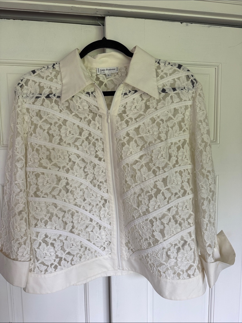 Anne Fontaine Ivory Floral Lace Zip Jacket